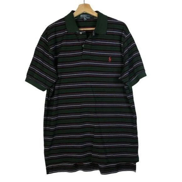 Polo Ralph Lauren Hunter Green Stripe Short Sleeve Polo L - Picture 1 of 3